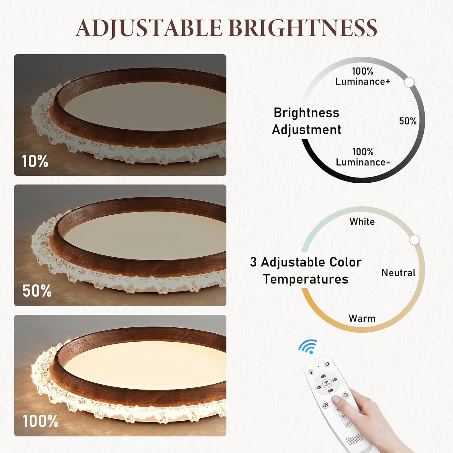 Modern LED Ceiling Light,Dimmable Wood Flush Mount Ceiling Light Fixture,3000K-6000K Round Remote Control Walnut Wood Ceiling Lamp Fixture for Bedroom,entrway,Laundry Room,Kitchen,Hallway,Living Room