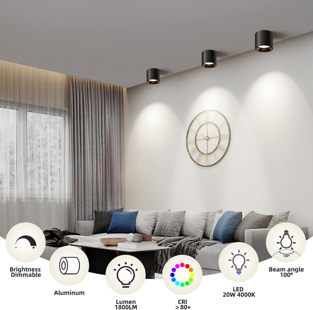 Hallway Light Flush Mount Modern LED Ceiling Light Fixtures for Kitchen Entryway,Dimmable Close to Ceiling Lighting, 4.6'' Cylinder Ceiling Lamps for Dining Room Living Room,20W 4000K 3-Pack