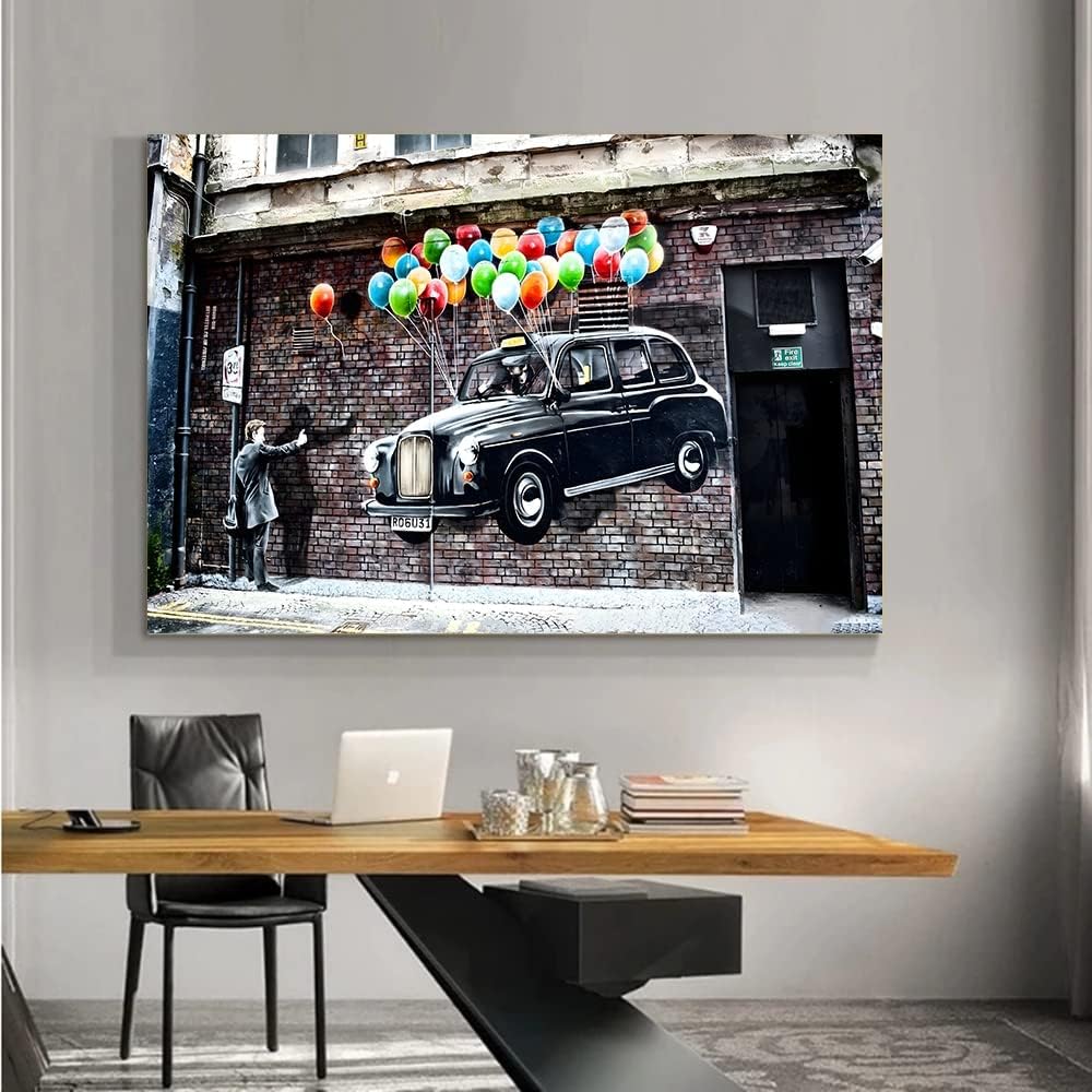 Framed Banksy Street Graffiti Wall Art Decor Large Abstract Pictures Canvas Painting Prints Colorful Modern Contemporary Poster Artwork Stretched for Wall Home Bathroom Bedroom Living Room Ready Hang (Framed Decor Art-012, 32x48inch (80x120cm))