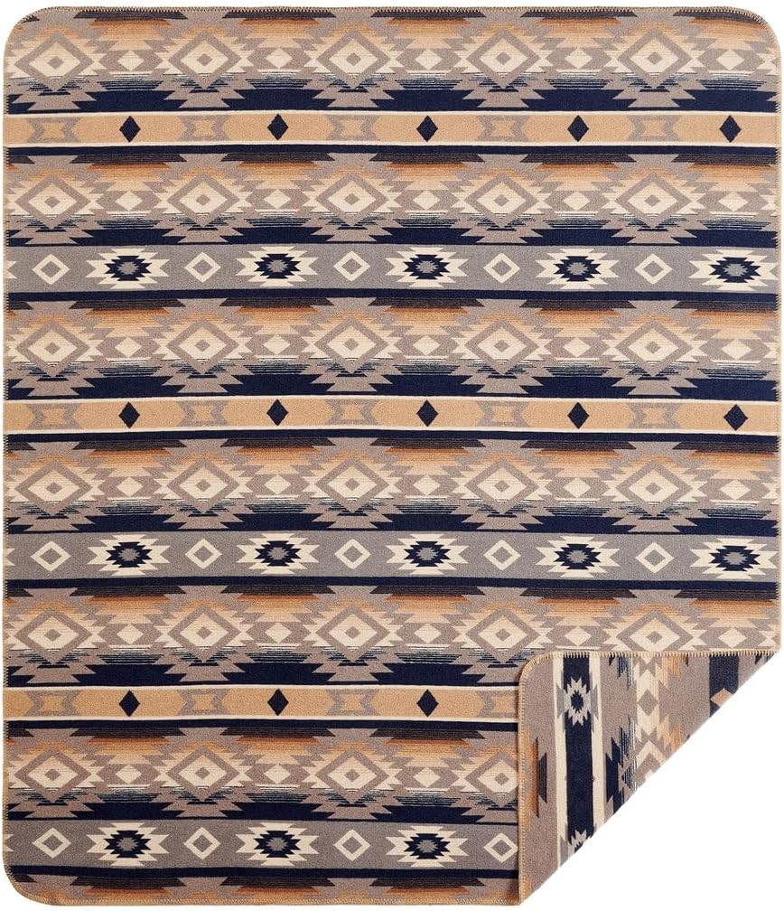 Paseo Road Taos Wool Blend Western Blanket Set, 3 Piece King Brown Geometric Print Aztec Blanket, Southwestern Tribal Indian Modern Rustic Soft Blanket Set with Pillow Shams