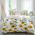Prime Leader Summer Sunflowers Duvet Cover Set Queen Size 4 Pieces Watercolor Floral White Bedding Set with Zipper Closure, 1 Comforter Cover 92x106 Inches 1 Flat Sheet & 2 Pillow Cases