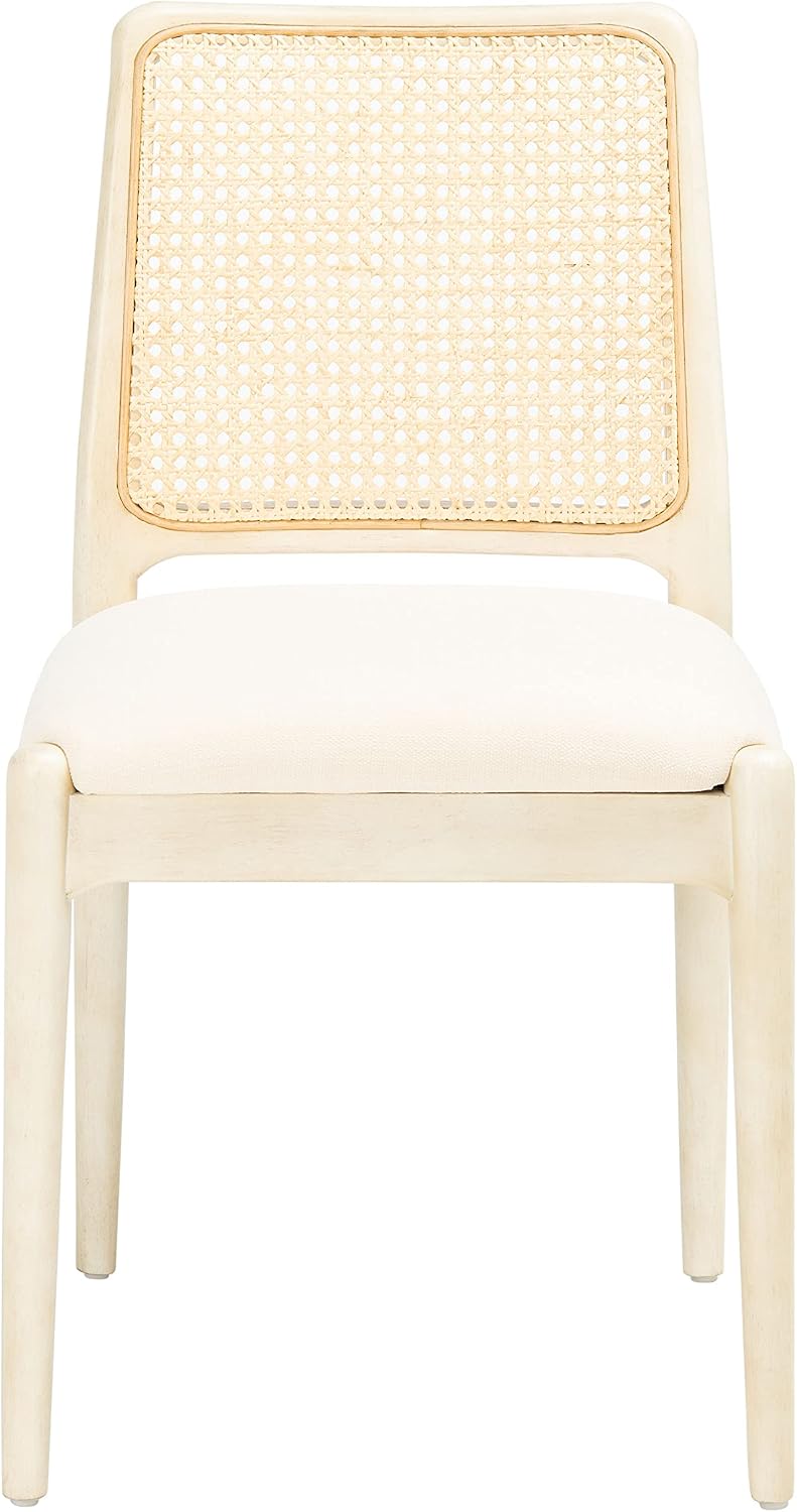 SAFAVIEH Home Collection Reinhardt White Rattan Cushion Dining Chair (Set of 2) -Fully Assembled DCH8800B-SET2