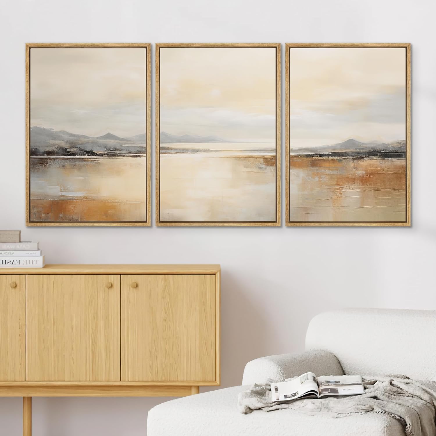 SIGNWIN Framed Canvas Print Wall Art Set Golden Hour Lake View Reflective Mountain Landscape Illustrations Modern Colorful Ultra for Living Room, Bedroom, Office - 24'x36'x3 Natural