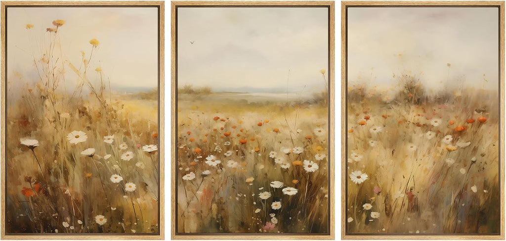 SIGNWIN Framed Canvas Print Wall Art Set Wildflower Meadow Pastoral Floral Illustrations Modern Colorful Ultra for Living Room, Bedroom, Office - 24'x36'x3 Natural