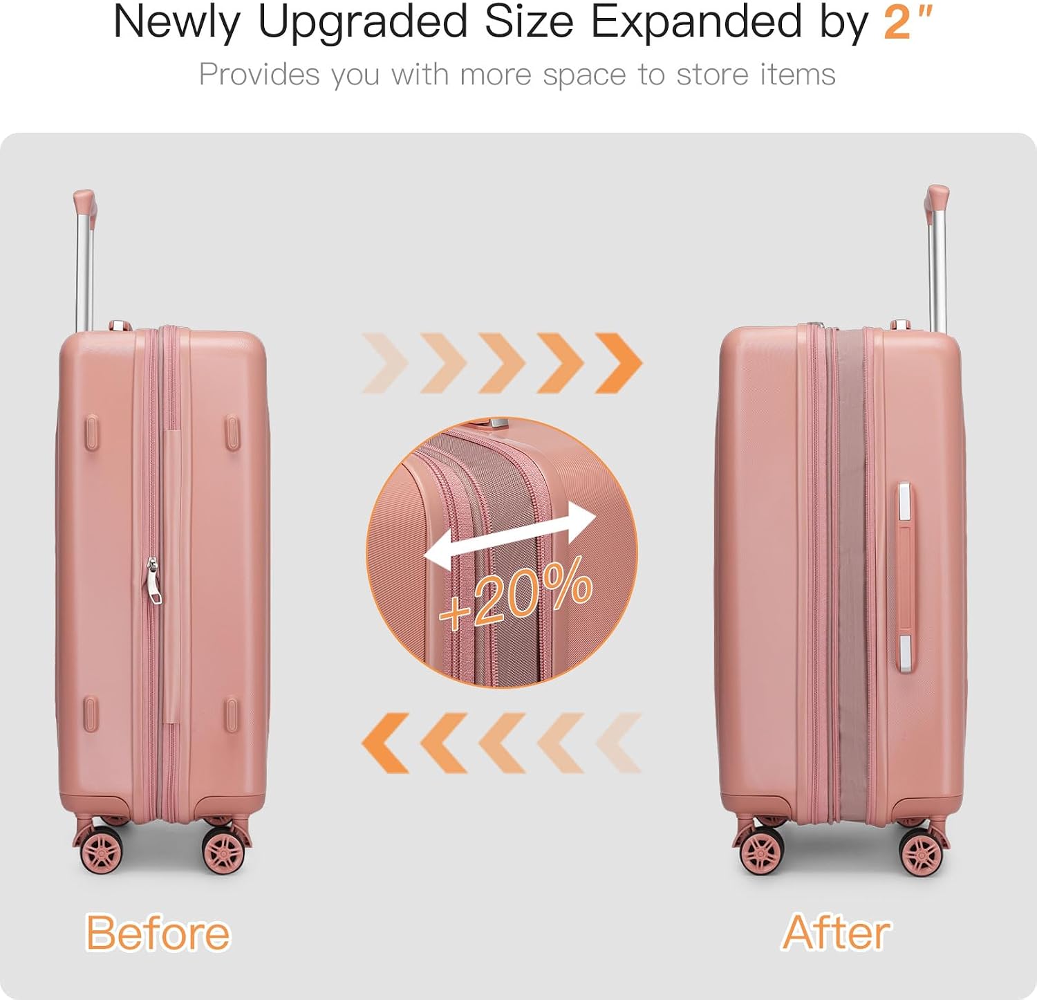 Kono Expandable Luggage 3 Piece Set Hardshell Lightweight 20in 24in 28in Carry On Suitcase with Spinner Wheels TSA Lock(Nude/Rose Gold)