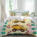 Prime Leader Cartoon Caravans Duvet Cover Set Queen Size 4 Pieces Hookups Roadblocks Stars Green Border Bedding Set with Zipper Closure, 1 Comforter Cover 86x86 Inches 1 Flat Sheet & 2 Pillow Cases