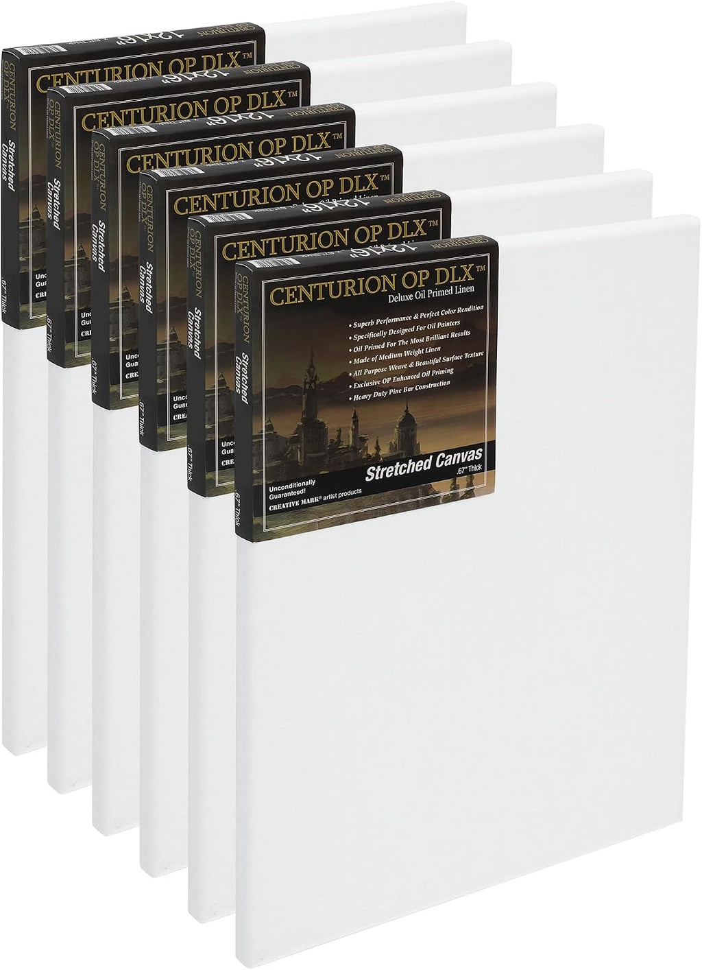 Centurion Deluxe Professional Oil Primed Linen Stretched Canvas, 11oz Linen, 10x20 - Box of 6, 0.67' Deep Canvases, Kiln-Dried Stretchers, Back Stapled, Premium Medium Weight Canvas for Oil Paintings