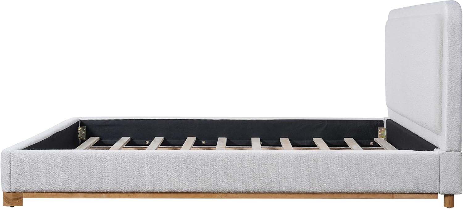 Christopher Knight Home Robey Queen Size Platform Bed Frame, Boucle Fabric Queen Size Bed Frame and Headboard, Modern Queen Bed Set, Wooden Slat Support, No Box Spring Needed, Easy Assembly, White