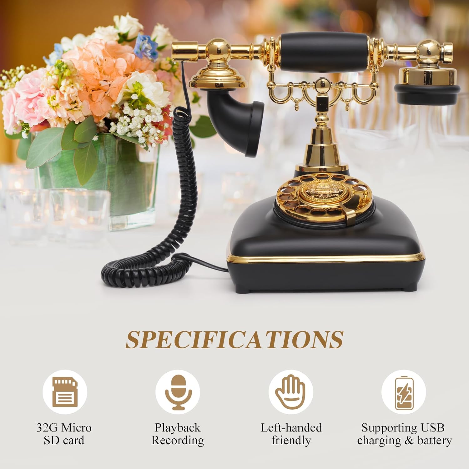 UKBW Audio Guest Book Wedding Phone, Audio Phone Guestbook, Record Audio Messages with Guestbook, Guestbook Alternative for Wedding, Birthday Party, Baby Shower, Anniversary, Engagement(Black)