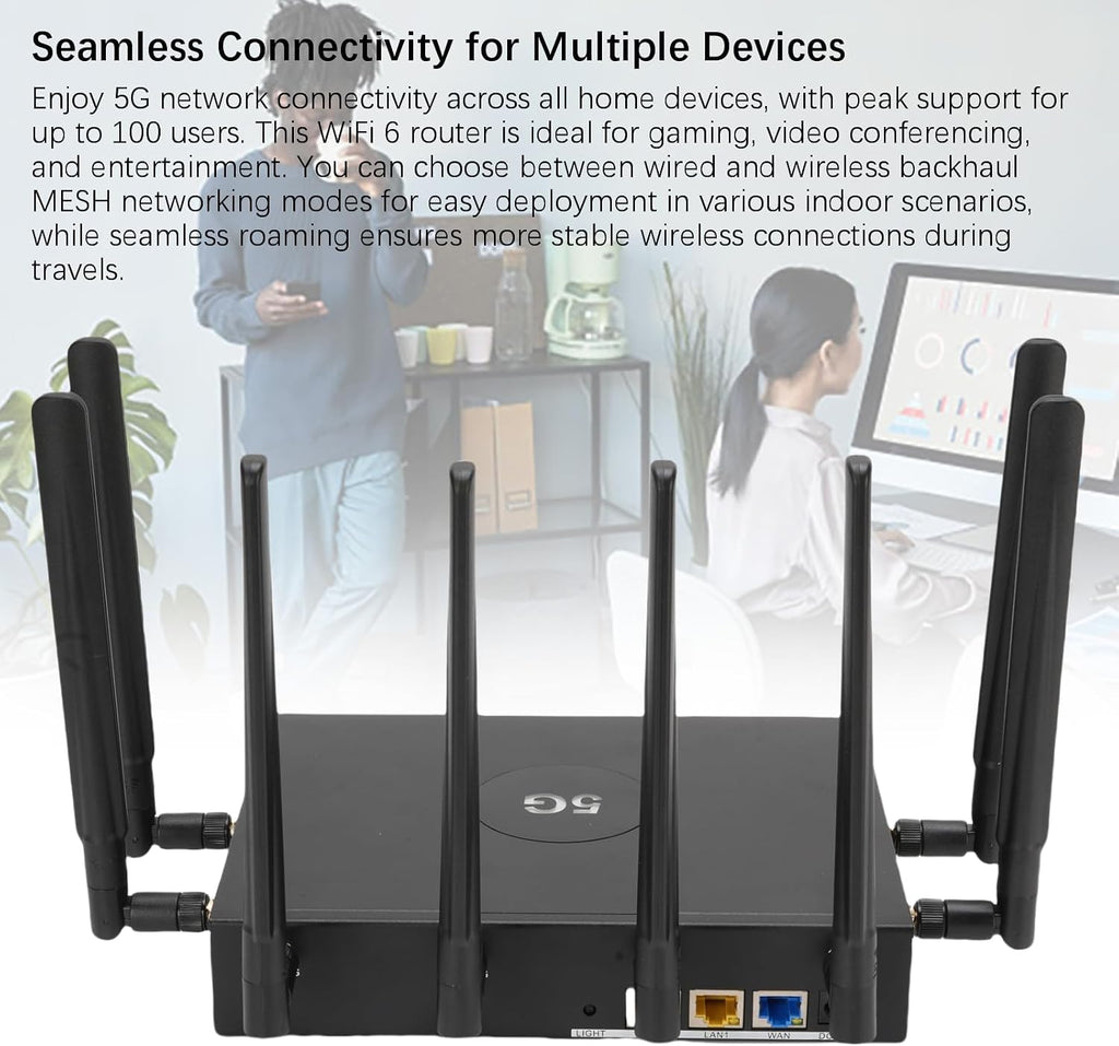 EBTOOLS WiFi 6 CPE Router, 5G NR SA NSA Modem 4.67Gbps Ultra Fast Speed, 4x4 MU MIMO OFDMA Technology for 100 Devices, with SIM Card Slot WAN LAN Ports, for Gaming Video Conferencing (US)