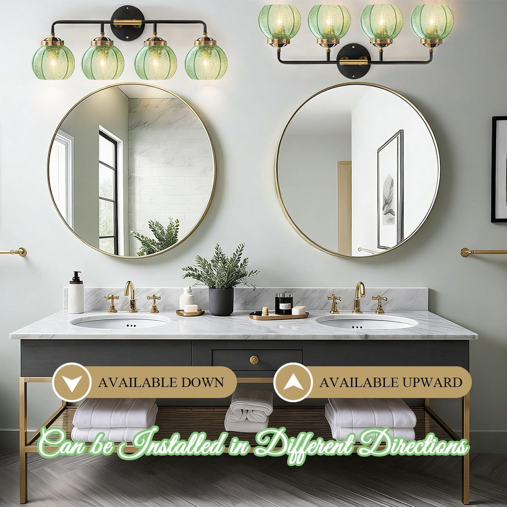Modern Vanity Light Bathroom 4-Light Fixtures Vintage Wall Lamp Emerald Green Glass Globe Shade Over Mirror Vanity Wall Lights Indoor Deco Lighting Fixture for Mirror Kitchen Cabinet