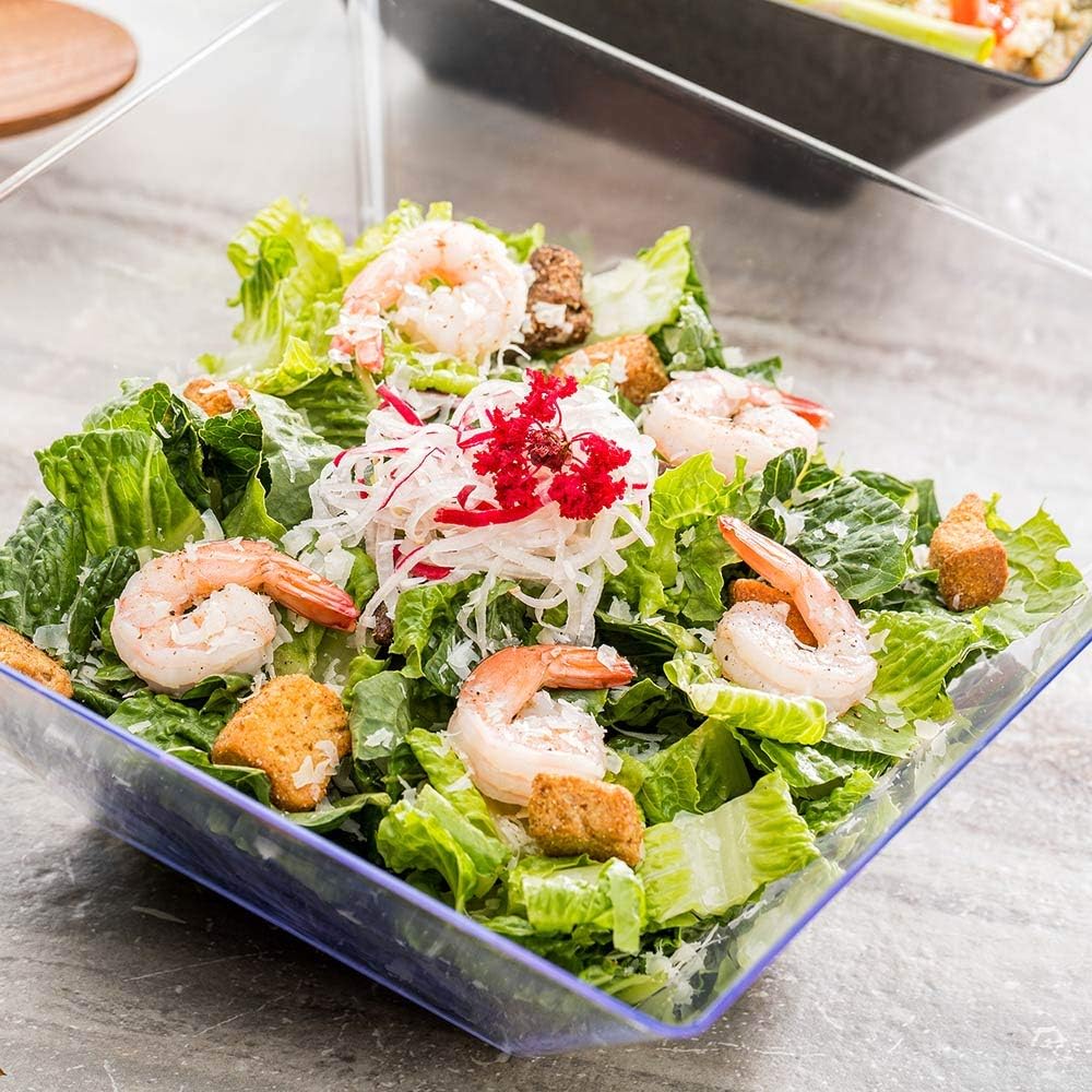 Restaurantware 160 Ounce Square Bowls 25 Disposable Salad Bowls - Heavy-Duty Large Clear Plastic Serving Bowls For Parties Catering Or Buffets Serve Desserts Salads Or Appetizers