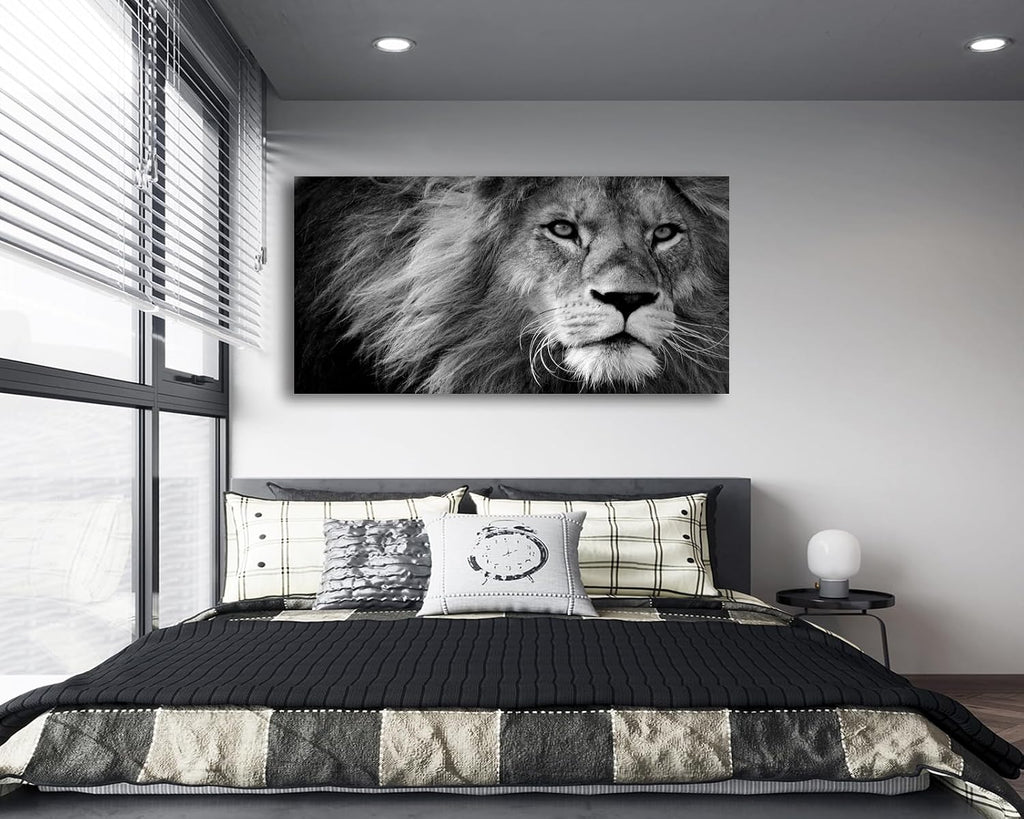 Baisuart Modern Giclee Canvas Prints Stretched Artwork Black and White Lion Pictures to Photo Paintings on Canvas Wall Art for Home Office Decorations Wall Décor XXLarge 30x60inch