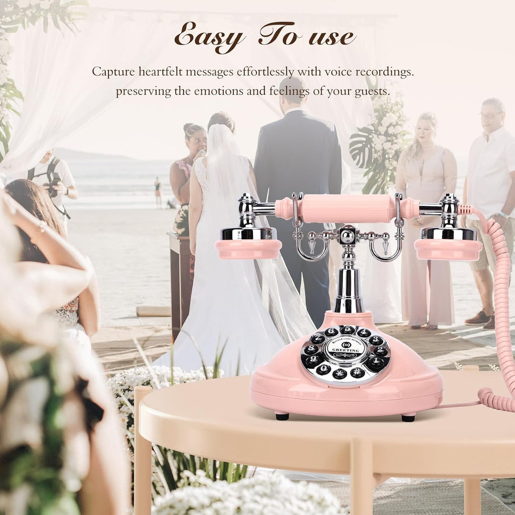 Wedding Phone Guest Book,Audio Guestbook,Vintage Wedding Guestbook Alternative,Polaroid Audio Phone Guest Book for Wedding Baby Shower Retirement Graduation Birthday Party & More! (Pink)