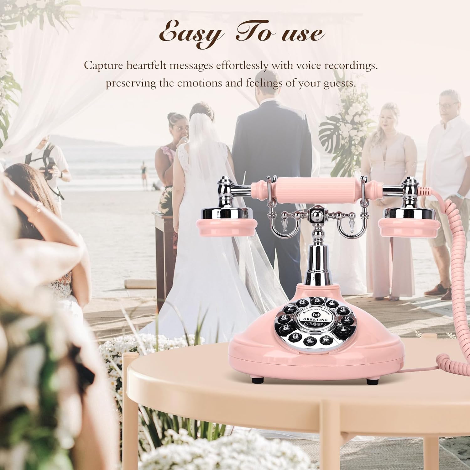 Wedding Phone Guest Book,Audio Guestbook,Vintage Wedding Guestbook Alternative,Polaroid Audio Phone Guest Book for Wedding Baby Shower Retirement Graduation Birthday Party & More! (Pink)