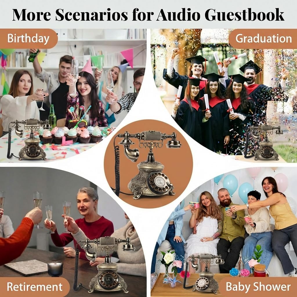Audio Guest Book Wedding Phone, FESTRING Audio Guestbook, Recording Wedding Phone Guest Book, Retro Design Perfect for Weddings/Anniversaries/Parties/Birthday/Graduation/Baby Shower/Retirement, Bronze