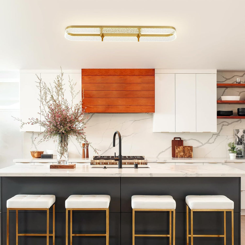Jaycomey 43 inch Modern LED Ceiling Light Fixture, 54W Dimmable Gold Flush Mount Ceiling Light with Acrylic Bubble, Adjustable 3000K-6500K Kitchen Light Fixtures for Dining Room Bedroom