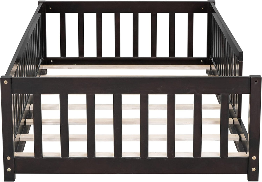 Twin Size Kids Montessori Floor Bed,Twin Floor Bed Frame with Slats,Solid Wood Twin Bed Frame for Girls Boys,White