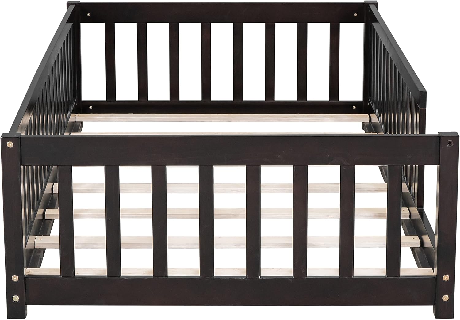Twin Size Kids Montessori Floor Bed,Twin Floor Bed Frame with Slats,Solid Wood Twin Bed Frame for Girls Boys,White