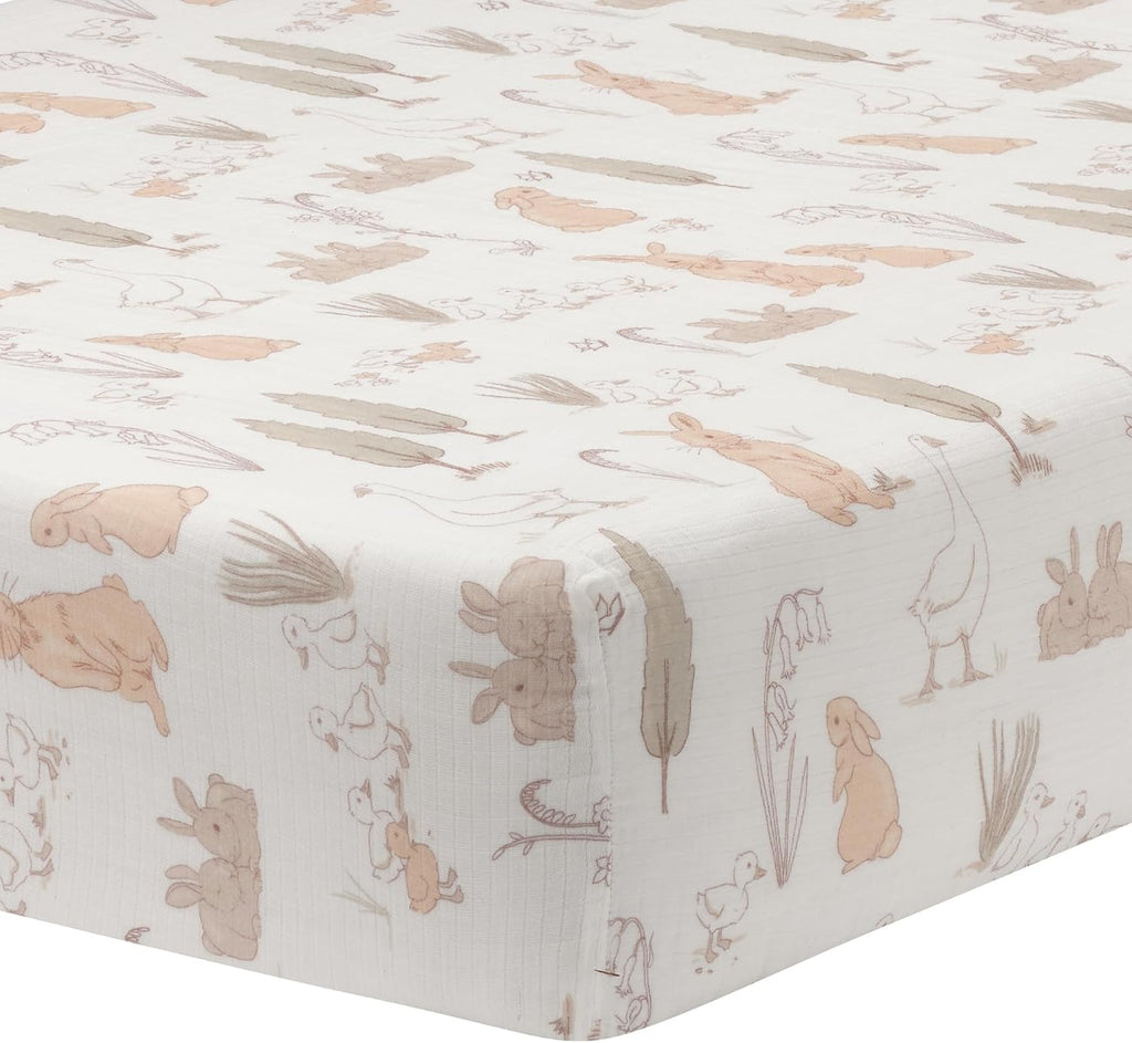 Lambs & Ivy Signature Bunny Hop Organic Cotton Muslin 3-Piece Crib Bedding Set