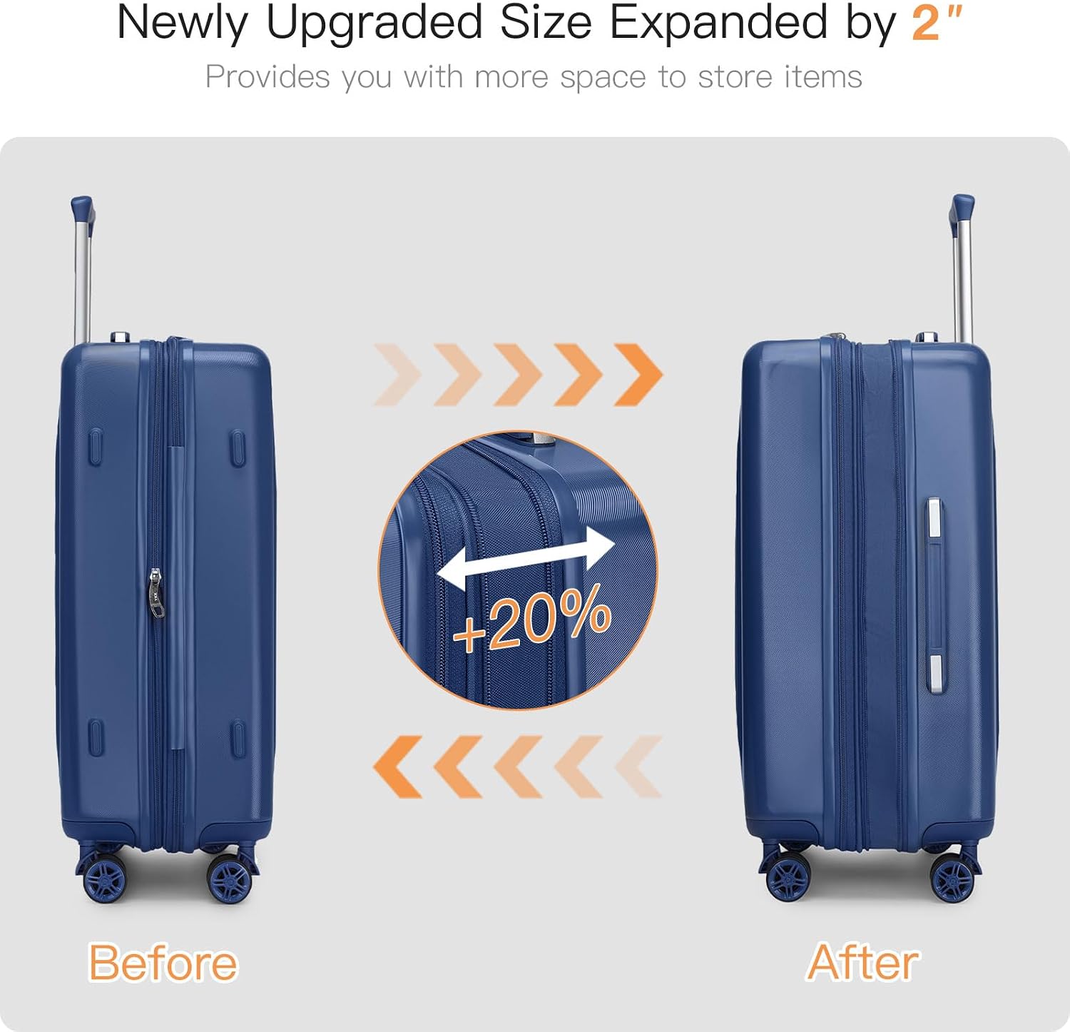 Kono Expandable Luggage 3 Piece Set Hardshell Lightweight 20in 24in 28in Carry On Suitcase with Spinner Wheels TSA Lock(Navy)