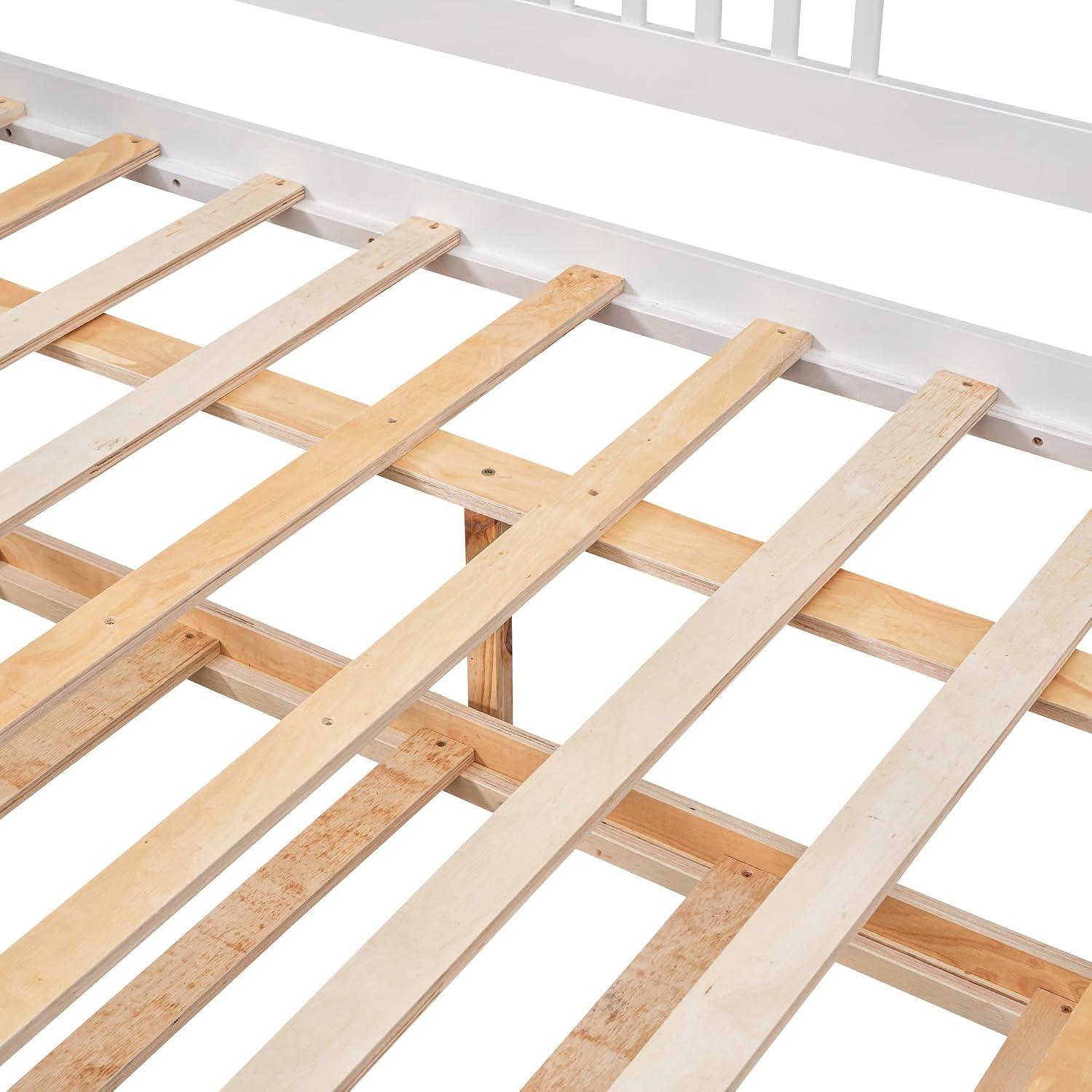 Full Size Daybed Wood with Double Ded Hideaway Trundle,Multi-Functional Design Bed Frame,W/Rails in Three Sides,Slat Support,No Box Spring Needed,forApartment,Bedroom,White