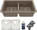 Karran QU-810 32' Undermount Double Equal Bowl Quartz Kitchen Sink Kit in Concrete