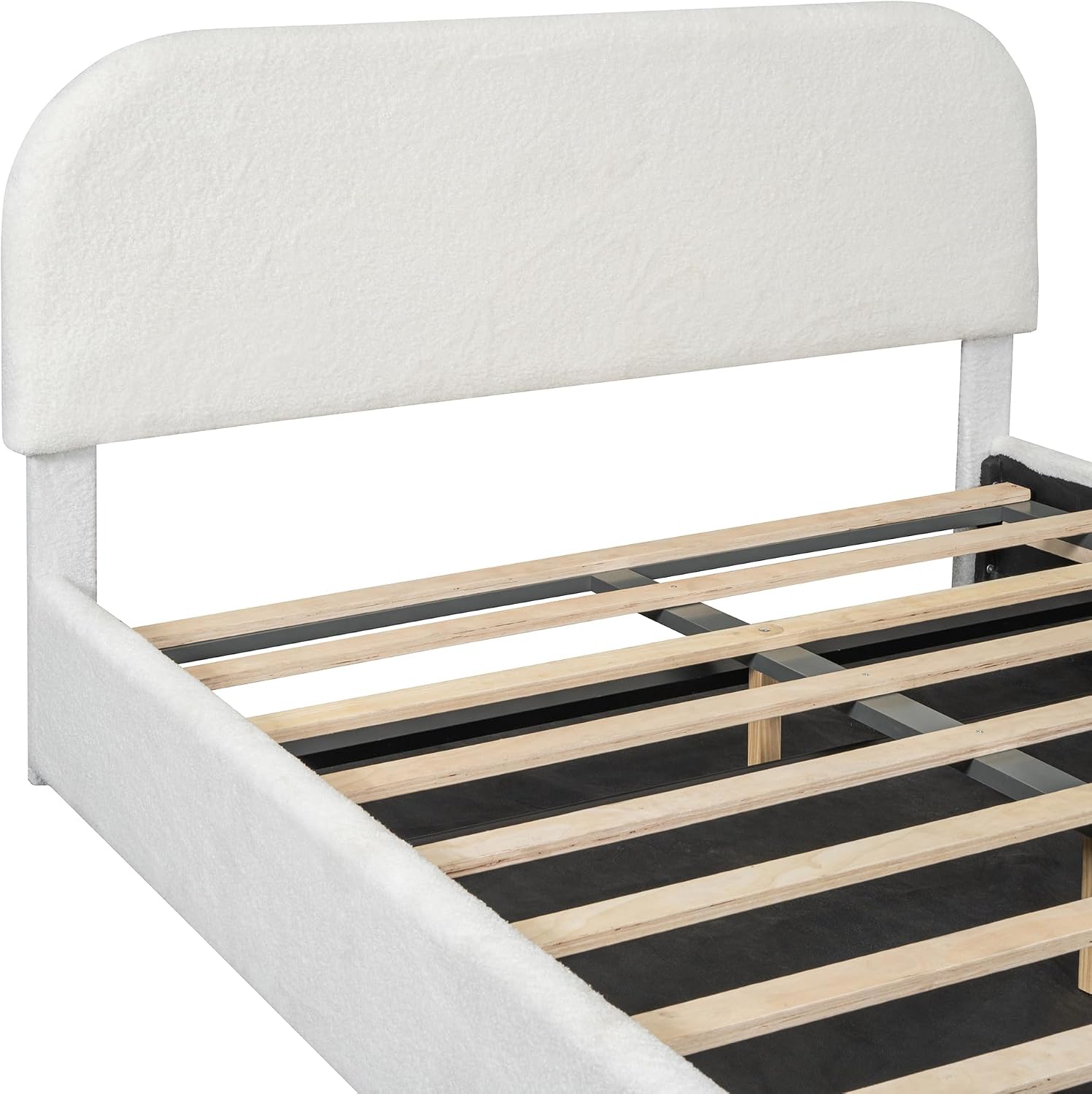 Upholstered Platform Bed with Hydraulic Storage System and Curved Shaped Headboard, Queen Size Wood Bed Frame for Kids Adults Bedroom Furniture, Teddy Fleece Thick Upholstered Bed Grounded Bed
