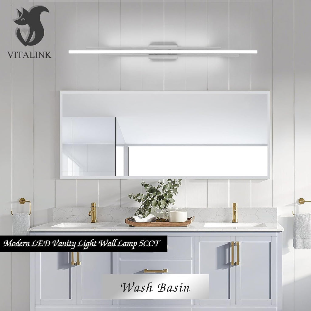 55 Inches Nickel LED Modern Bathroom Vanity Light Fixtures Dimmable 5CCT Vanity Light Bar Over Mirror 3-Light Wall Light for Bathroom Over Mirror Picture Light