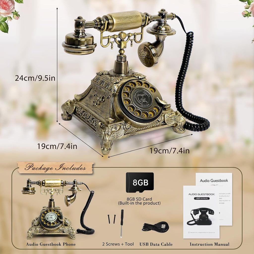 Audio Guest Book Wedding Phone, Vintage Audio GuestBook, Record Guest Messages for Weddings & Special Events, Customized Audio Keepsake for Memorable Occasions (Bronze)