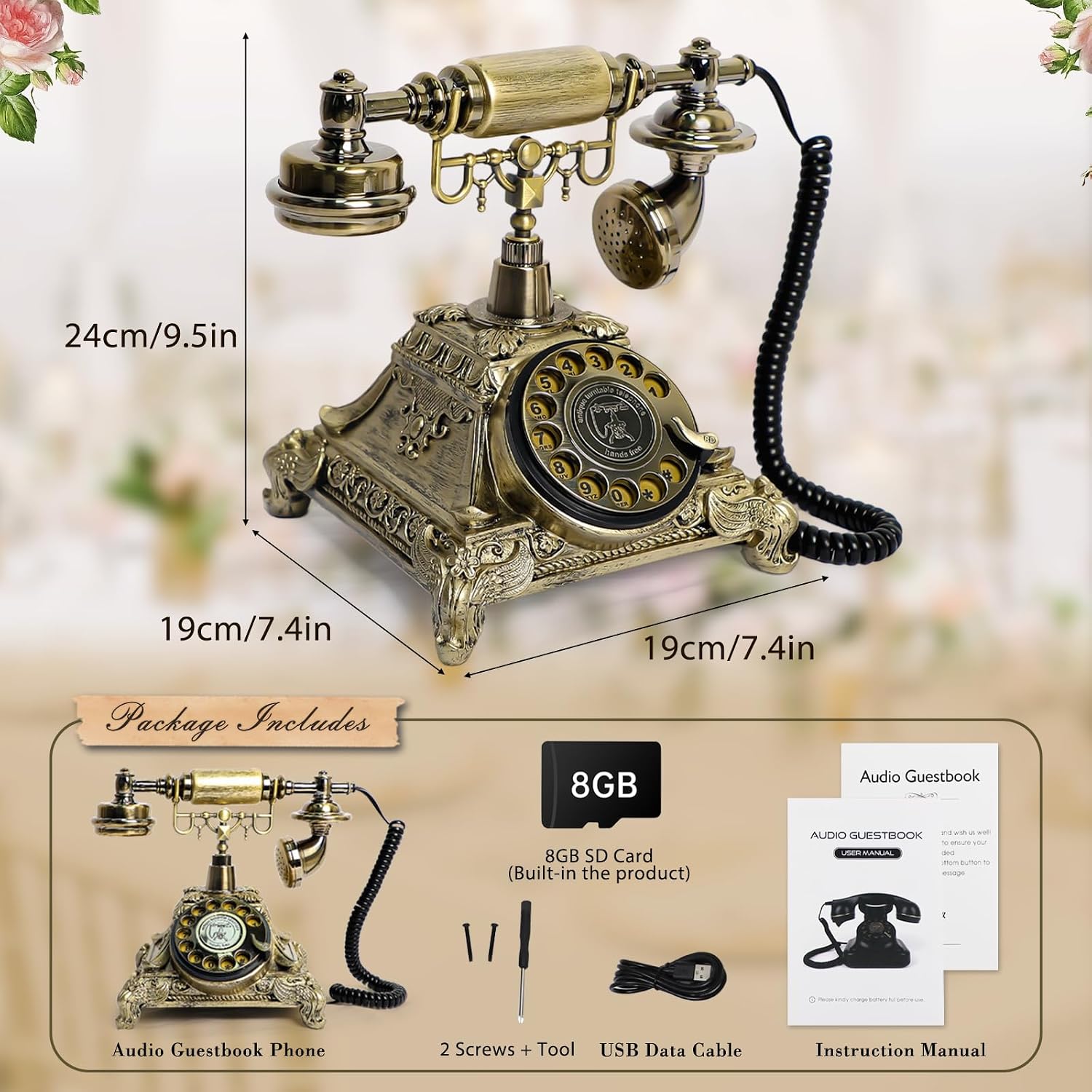 Audio Guest Book Wedding Phone, Vintage Audio GuestBook, Record Guest Messages for Weddings & Special Events, Customized Audio Keepsake for Memorable Occasions (Bronze)