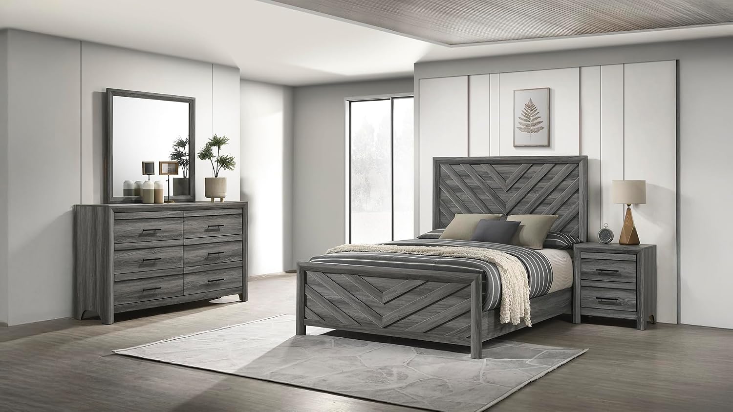 Modern Style 4 Pc Full Bedroom Set Made with Wood in Gray