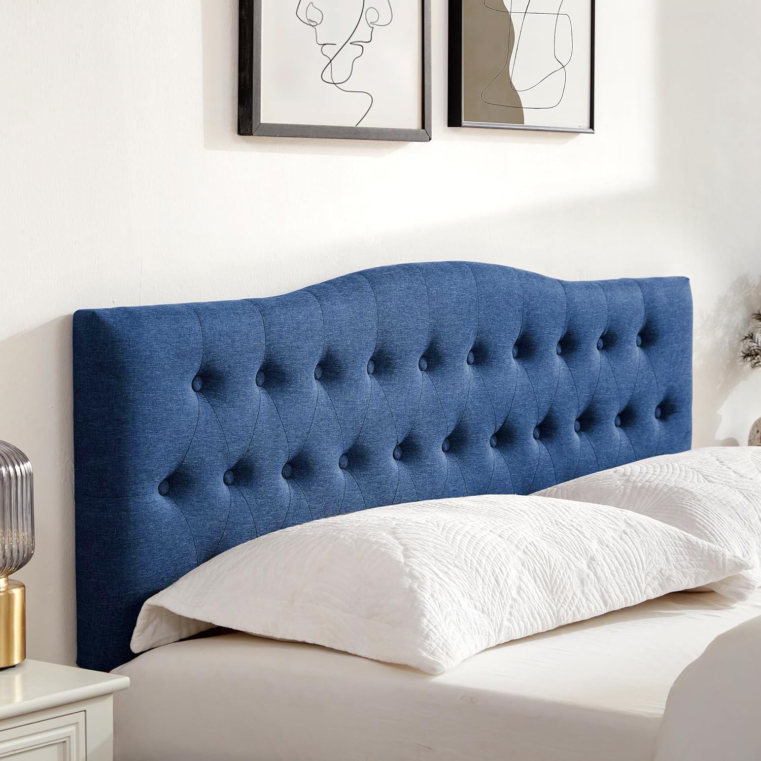 Huatean Home Tufted Upholstered Headboard Full Size, Sturdy and Durable Solid Wood Full XL headboard, Fabric Headboard Adjustable Height from 37' to 51', Modern Button Diamond Design Head Board, Blue