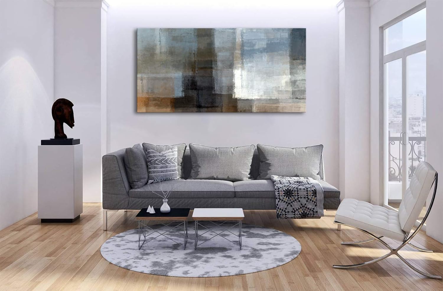 Muolunna A62275 Canvas Prints Abstract Wall Art Print Paintings Grey and Brown Home Decor Stretched and Framed Ready to Hang for Living Room Bedroom and Office Home Kitchen Artwork 30x60inch