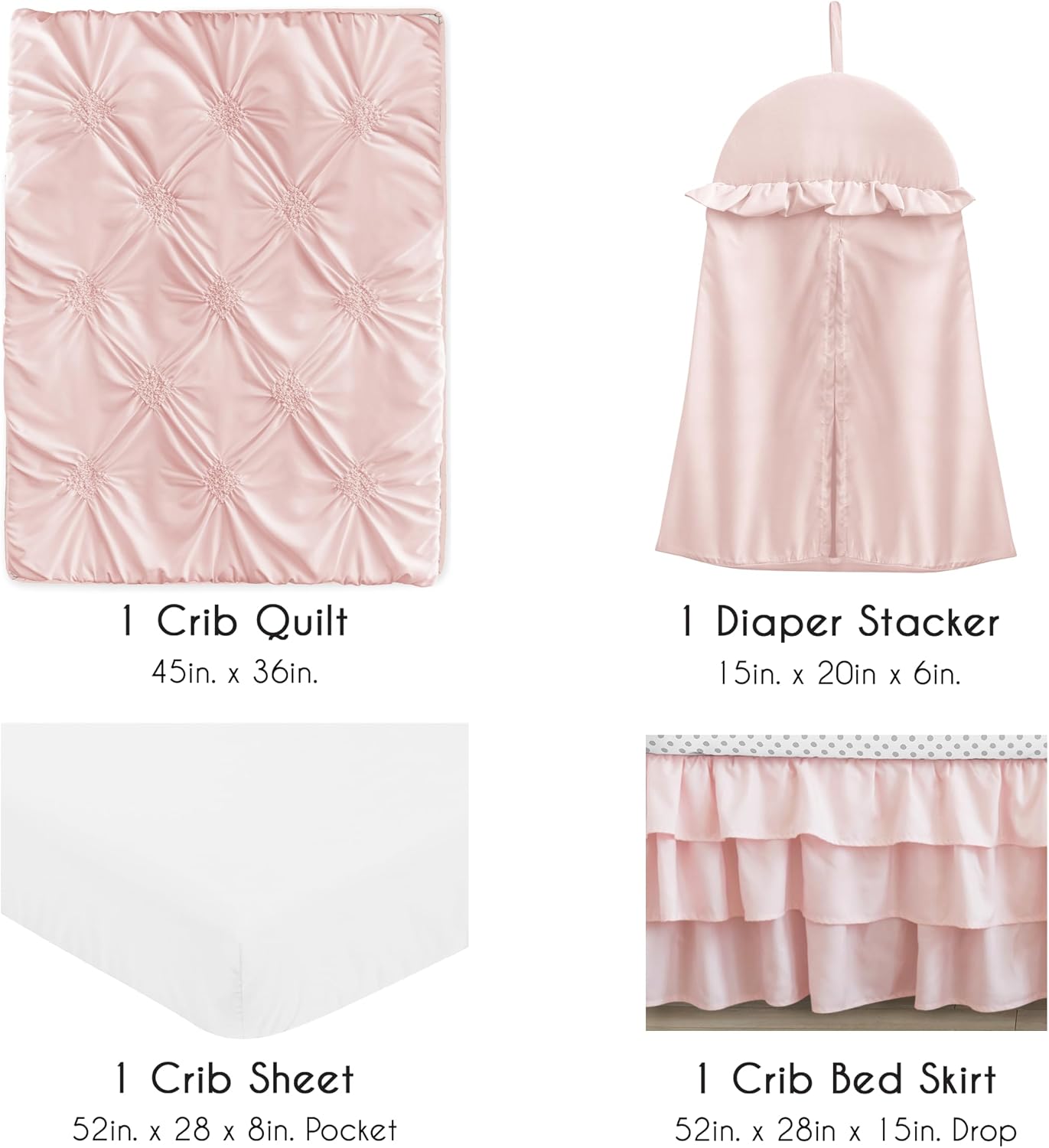 Sweet Jojo Designs 4-Piece Baby Crib Bedding Set (Pink Shabby Chic) for Girls, Infants/Nursery incl. Blanket, Fitted Sheet, Skirt, Diaper Stacker (Elegant, Diamond, Blush, Princess Harper Collection)