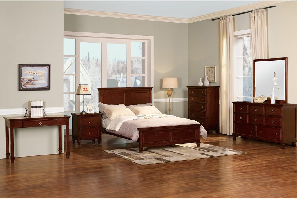 HomeStock Wood Panel Bed with Headboard - Modern Bedroom Furniture Full/Cherry Brown