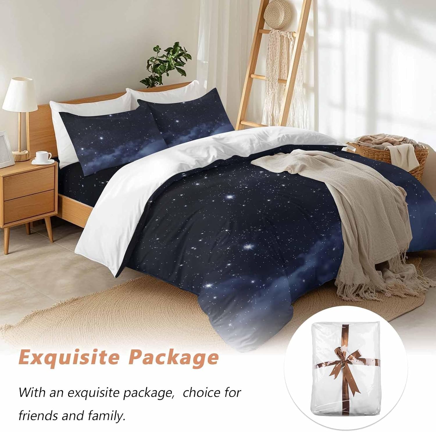 Prime Leader Starry Sky Duvet Cover Set Queen Size 4 Pieces Dreamlike Night Universe Gradient Bedding Set with Zipper Closure, 1 Comforter Cover 92x106 Inches 1 Flat Sheet & 2 Pillow Cases