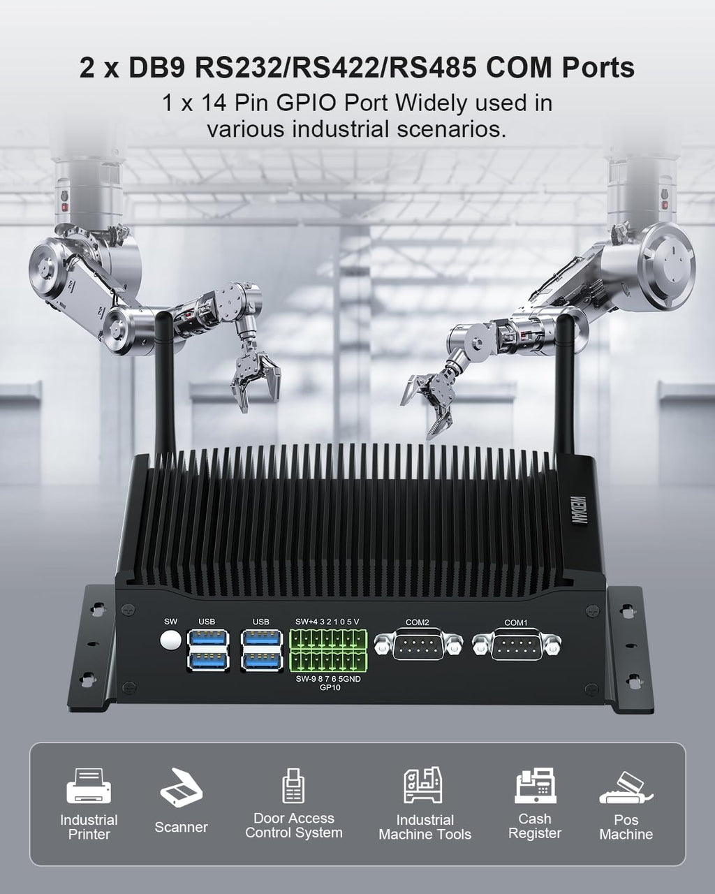 WEIDIAN Industrial PC, Fanless Mini PC, Core i5 10210U (up to 4.20 GHz), 2HD+DP Triple Display, 2RS232/RS422/RS485 COM, 2RJ45 LAN, 6USB, GPIO, WiFi, BT, Win11, Linux, Ubuntu(8GB RAM 256GB SSD)