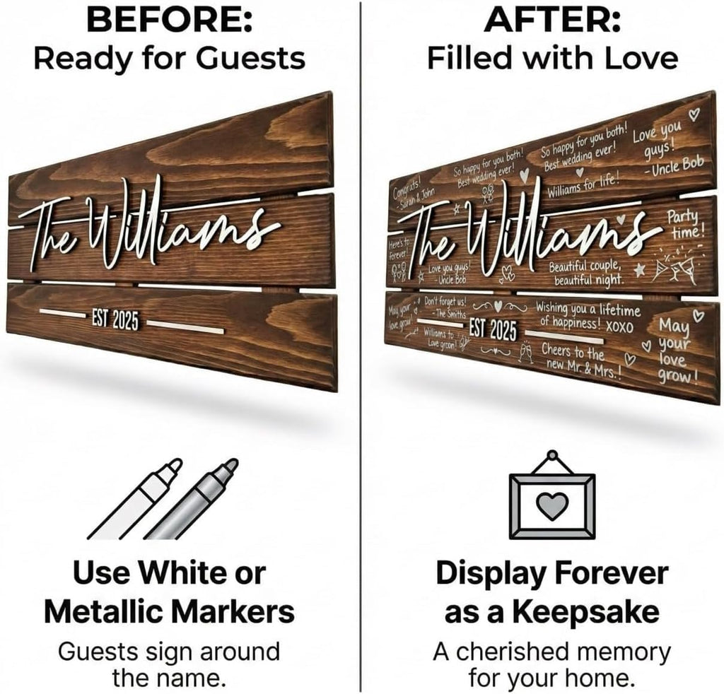 Personalized Wedding Guest Book Alternative - Custom Last Name Wood Sign with 3D Raised Lettering - Rustic Wedding Decor - Large Wood Guest Sign-in Board for Reception - XXLarge 40'x20'