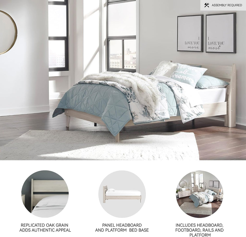 Signature Design by Ashley Socalle Casual Twin Panel Platform Bed in a Box, Foundation or Box Spring Not Needed, Beige