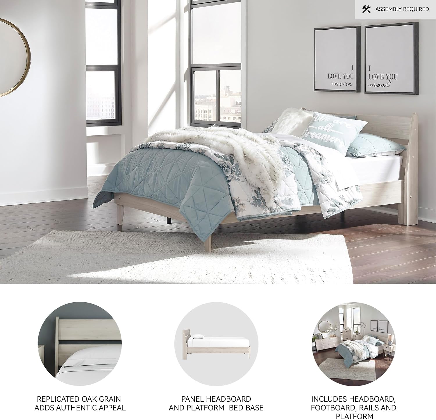 Signature Design by Ashley Socalle Casual Twin Panel Platform Bed in a Box, Foundation or Box Spring Not Needed, Beige