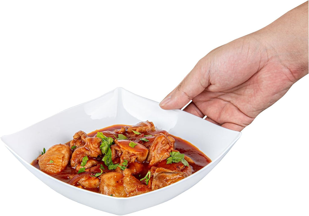 Restaurantware Moderna 32 Ounce Fancy Plastic Bowls 100 Square Disposable Salad Bowls - Durable Heavy-duty White Plastic Bowls For Warm And Cold Foods