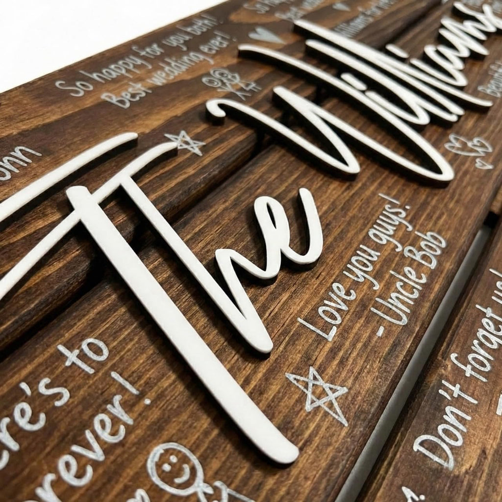 Personalized 4-Plank Wooden Wedding Guest Book Alternative Sign, Rustic Reception Decor with 3D Custom Last Name & Date, Unique Writeable Keepsake Signature Board for Couple, 28'x13' (Large)