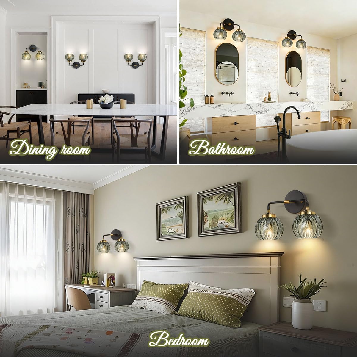 2 Light Bathroom Vanity Light Black and Gold Vanity Lights Vintage Bathroom Lights Fixtures Modern Wall Lamps Farmhouse Dining Room Wall Sconce Art Deco Above Mirror Lighting Fixture