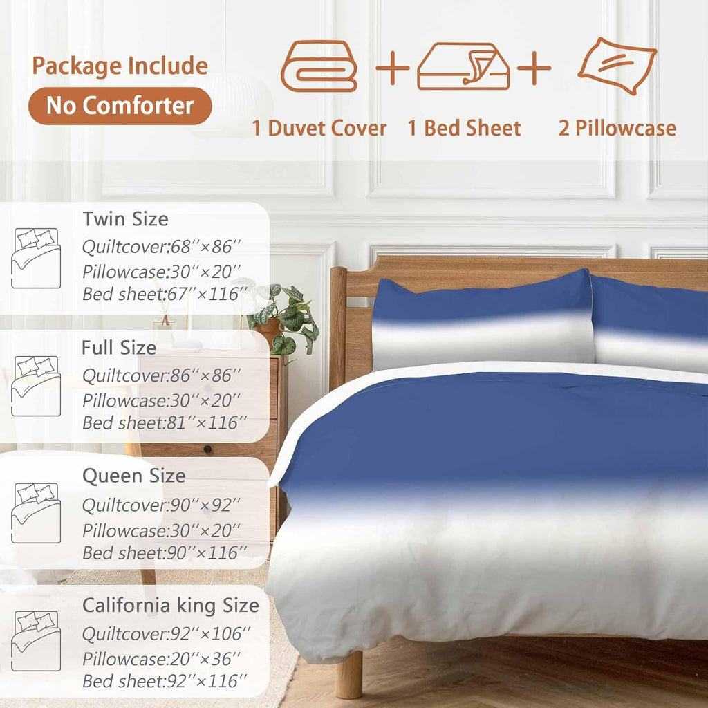 Prime Leader Navy Blue Grey Ombre Duvet Cover Set Queen Size 4 Pieces Modern Abstract Gray Gradient Bedding Set with Zipper Closure, 1 Comforter Cover 92x106 Inches 1 Flat Sheet & 2 Pillow Cases