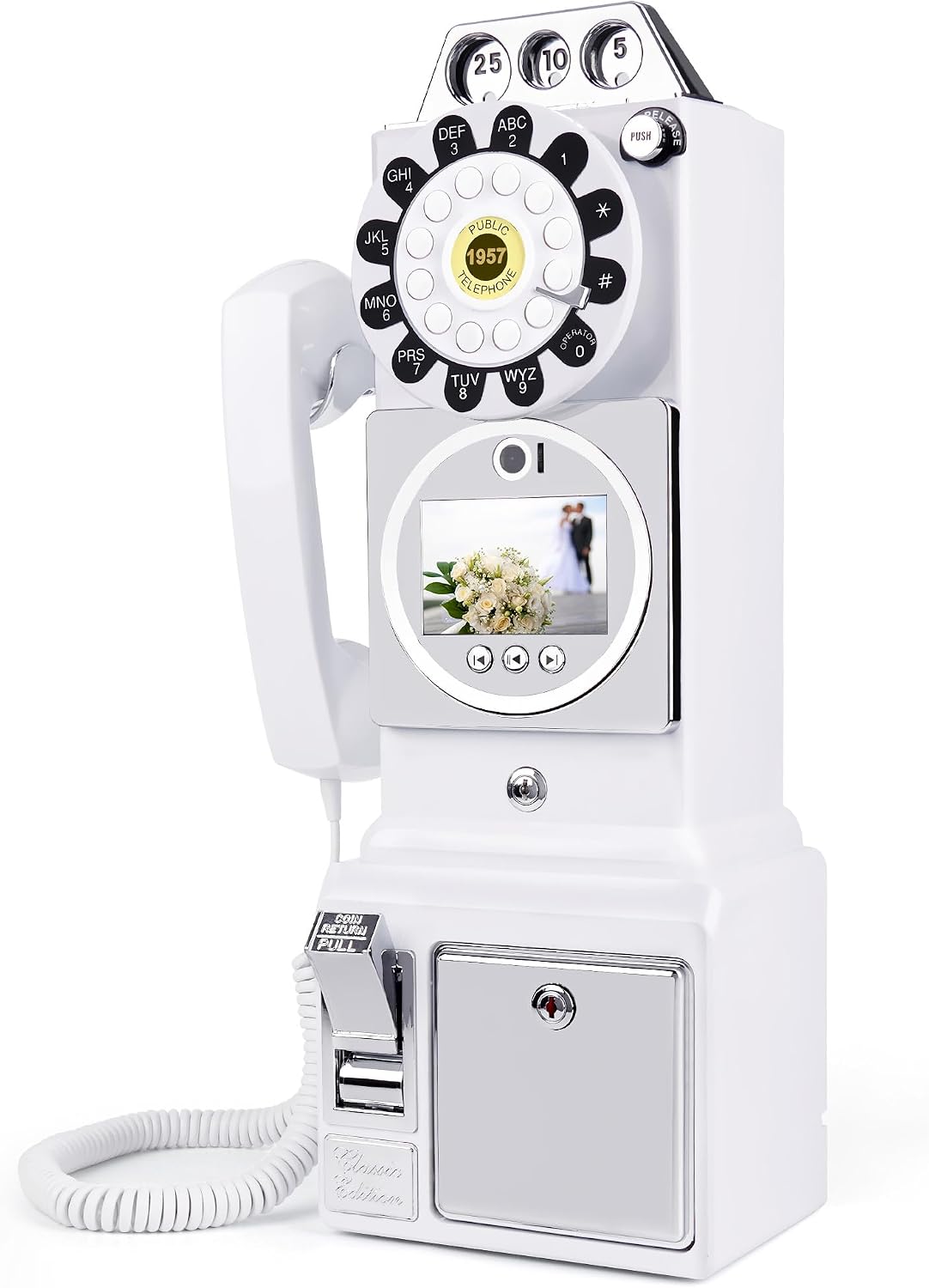 Video Audio Guest Book Wedding Phone, 1080P HD Video Guestbook Phone, Retro-Style Video Guest Book with Long Battery Life for Wedding, Birthday Party, Graduations, Baby Shower (Classic White)