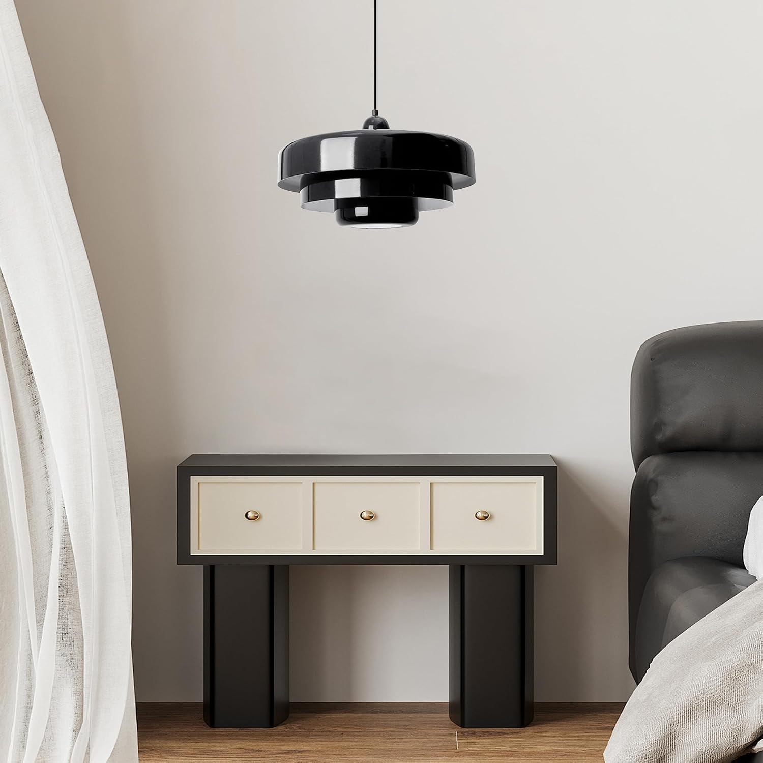 Black Pendant Light with Plug in Cord Modern Pendant Lighting 3-Layer Nordic Style Metal Shade Hanging Light Fixtures Hanging Lamp for Kitchen Island Dining Room Bedroom