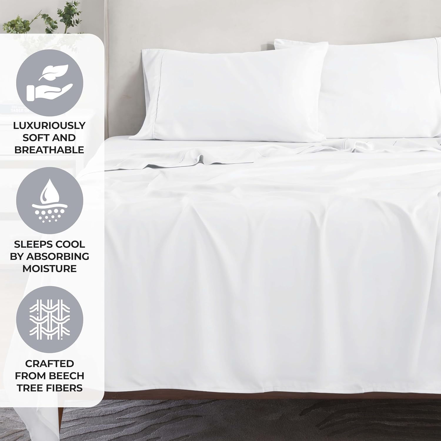 Superior Modal from Beechwood 300-Thread Count Solid Deep Pocket Sheet Set, King, White, 4-Piece SetxSuperior