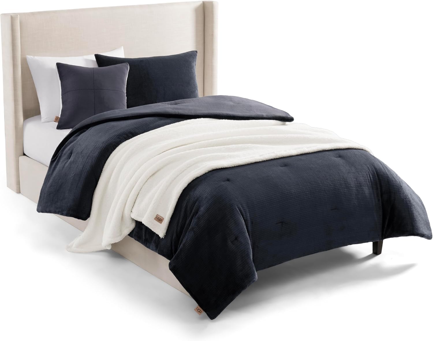 UGG Remina Twin Comforter Set 4 Piece Bed in a Bag with Throw Blanket, Decorative Pillow, Sham, and Reversible Comforter Hypoallergenic Washable College Dorm Bedding, Twin XL, Navy Blue