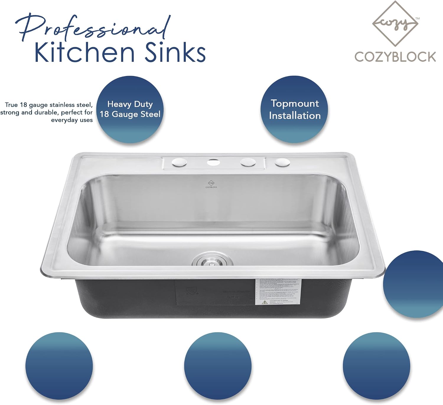 CozyBlock 25 Inch Stainless Steel Topmount Drop in Kitchen/Bar Single Bowl Sink (Sink Only)